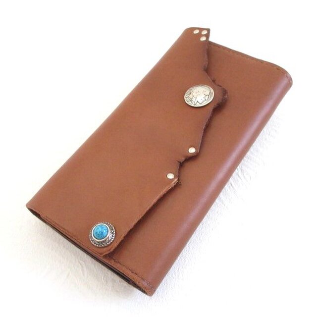 《牛革》ワンオフ！サドルレザー・ダブルコンチョ・ロングウォレット・059