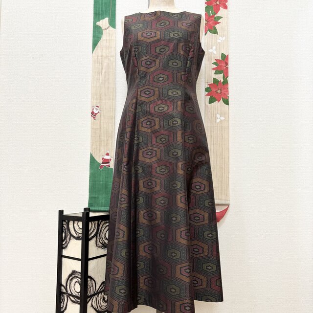 大島紬プリンセスラインワンピース　霜日和