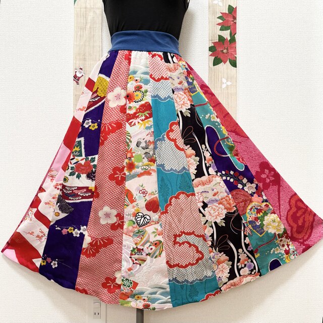 古き布を今の私へ＊着物リメイクの軽やかスカート　冬葵