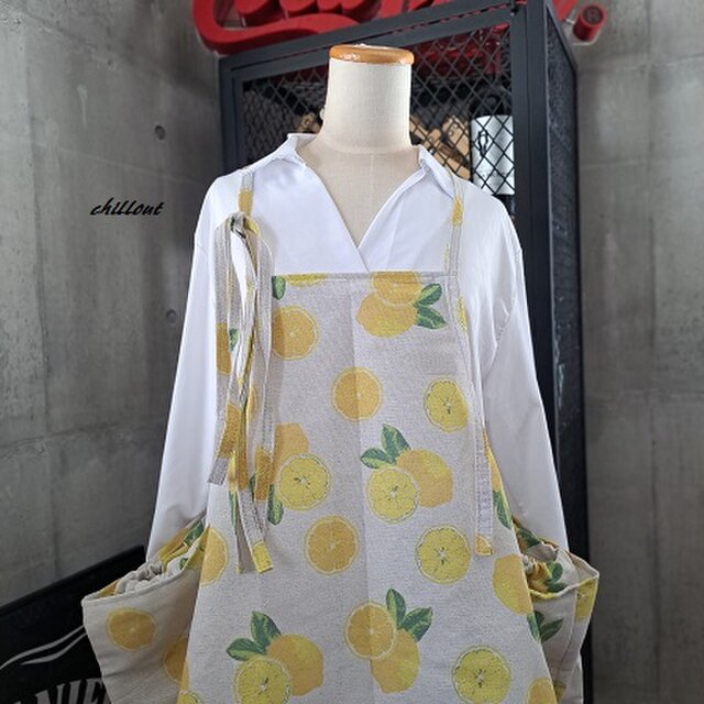 【sale】【背中がかわいい】エプロンドレス：レモン：ソフトリネン【0963】