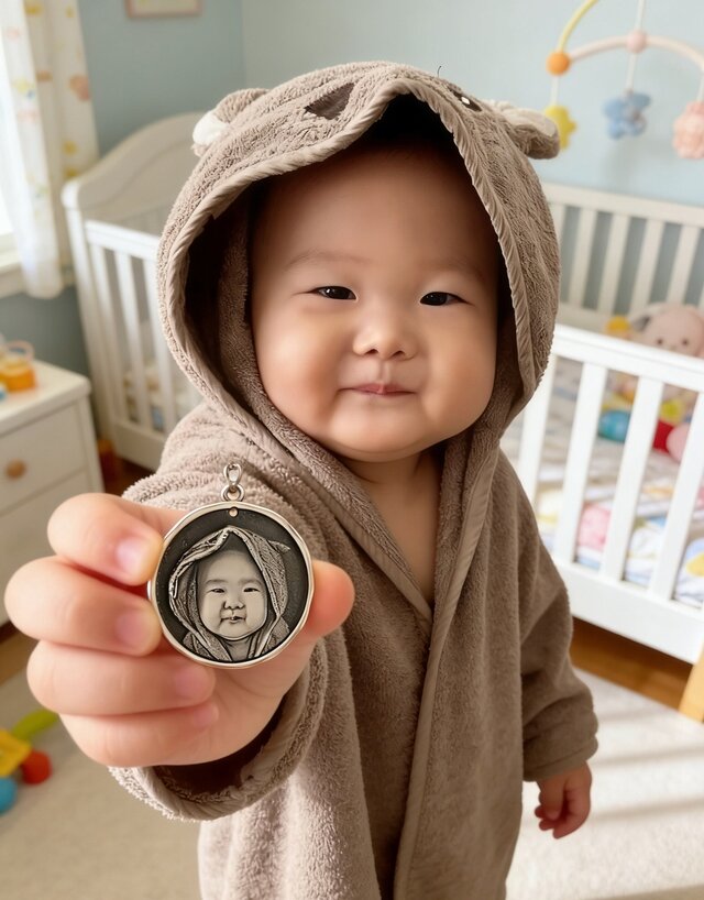 子ども 誕生日プレゼント 子供 似顔絵 お写真から作る ペンダント・ネックレス 赤ちゃん 肖像画 名前入り男の子