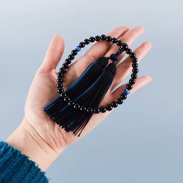 黒オニキス＆ブルー琉球蛍石 2色房 数珠 京念珠 略式数珠 JUA145