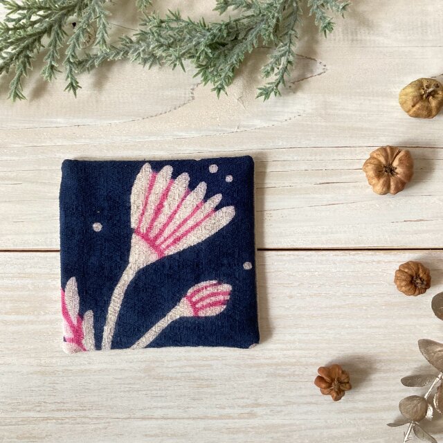 型染め コースター8センチ角「押し花」