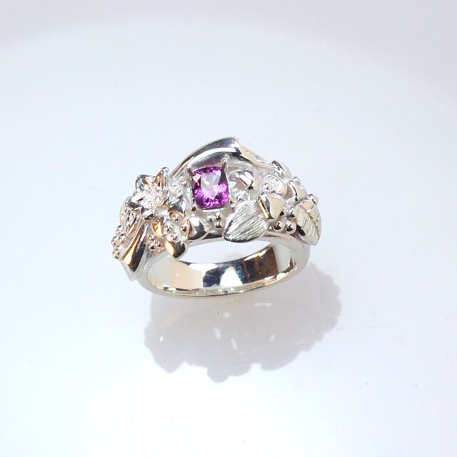 Sv925 グレープガーネットフラワーリング　0.55ct