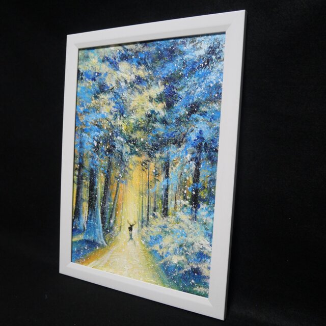 油絵【雪景色の中で雪に立つ鹿】 | iichi 日々の暮らしを心地よくする