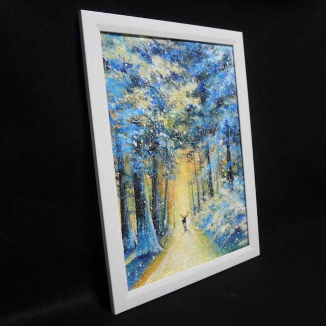 油絵【雪景色の中で雪に立つ鹿】 | iichi 日々の暮らしを心地よくする