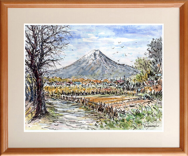 水彩画原画 忍野からの富士山 ＃702 | iichi 日々の暮らしを心地よく