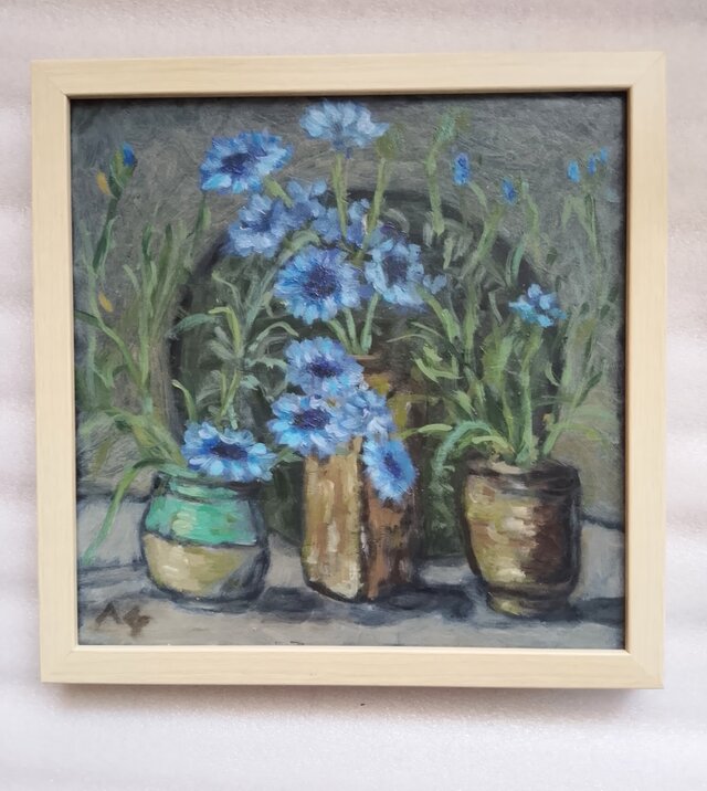 オリジナルな油絵。青花と焼き物。