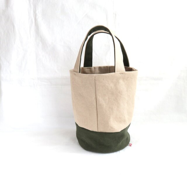 倉敷帆布のバケツバッグ    カーキ＆ベージュ