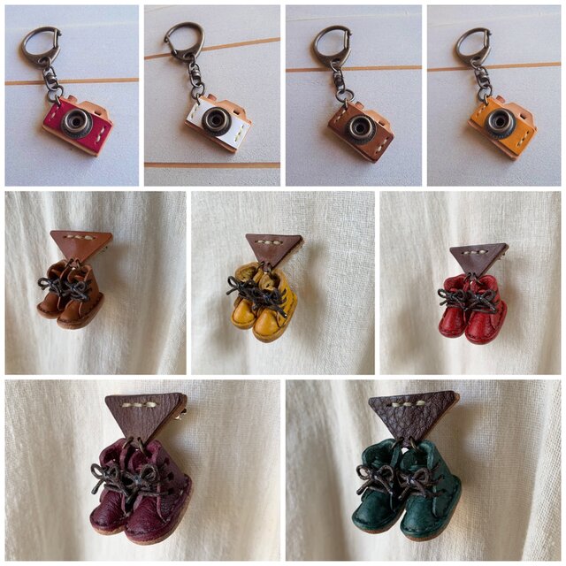 ハッピーバッグ2026＊福袋＊革のプチブーツのブローチ+革のカメラのキーホルダー2点セット