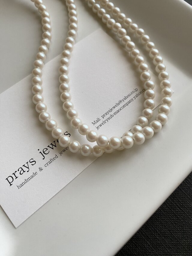Pearls Long Necklaces 5ｍｍ ホワイト系パールロング85ｃｍ　ロング一連・ショート二連にも◎