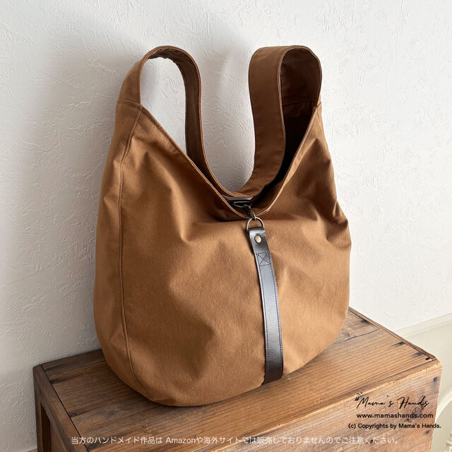 14点売れました⭐️《スタイリッシュ 馬布 キャメル 》自然派 ブラウン カラメル 茶色 革 ショルダー バック 大