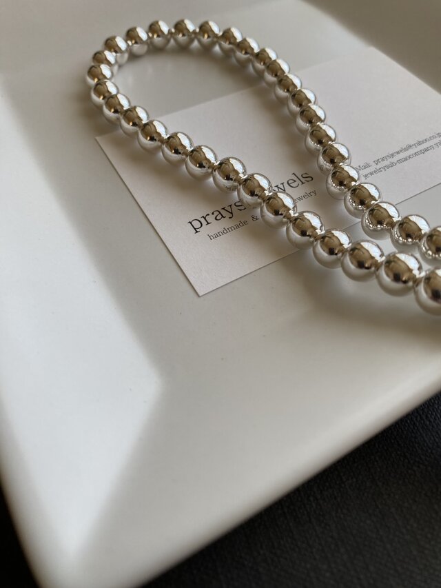 ☆ネックレス アクリルボール ハンドメイド 78 メタルボールネックレス8mm 44cm（メタリックパール）ネックレス