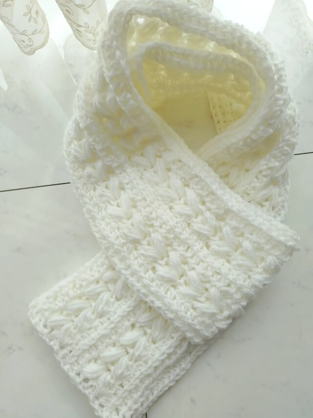 【お客様の声から生まれた】マフラー アラン模様 アラン ハート 柄 模様 手編み 編み物 編み 白 ホワイト