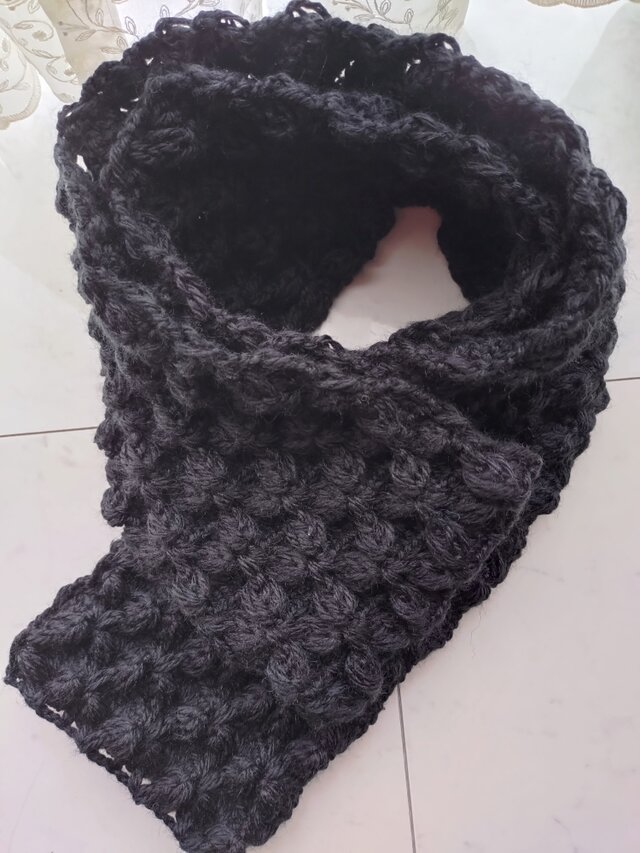 【今年の新色】マフラー バタフライ 花 柄 模様 黒 ブラック 手編み 編み物 編み