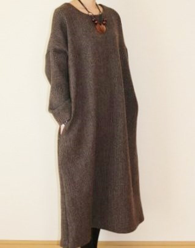 セミオーダーのお客様専用　秋冬　最高級ウール100％のワンピース　ヘリンボーン　茶　のコピー