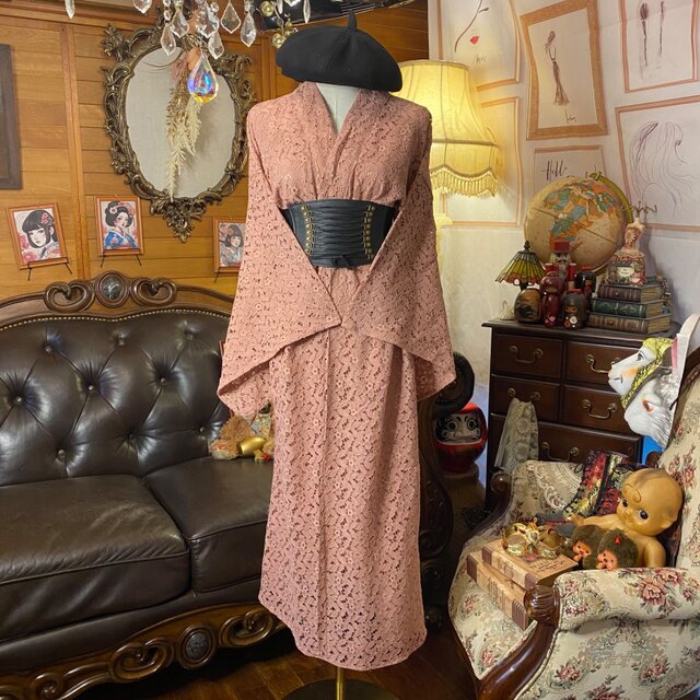 和洋折衷 総レース浴衣 リメイク ロング丈 ワンピース ドレス 和