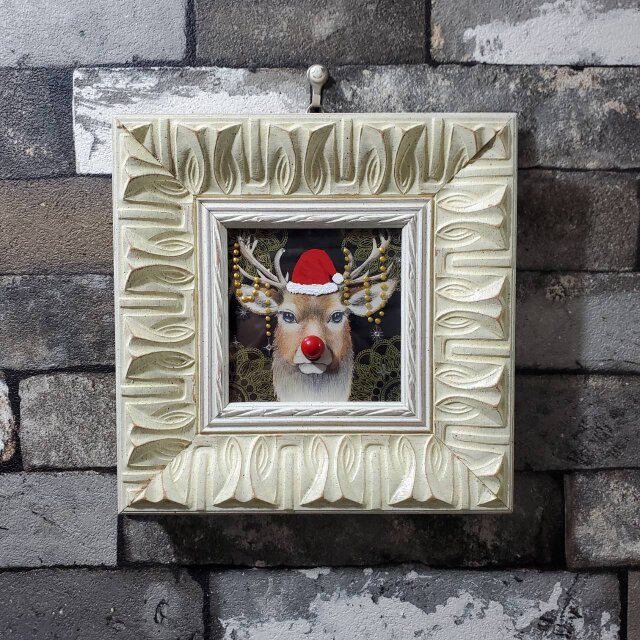 原画 1点もの ボールペン画 日本人作家 色鉛筆画 絵画 絵 アート 額入り 額装付き 現代アート インテリア トナカイ