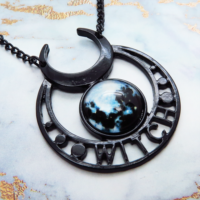 ゴシック調ブラックムーンロングネックレス 魔女 ウィッチ 三日月 トリプルムーン パンク ロック メンズ レディース