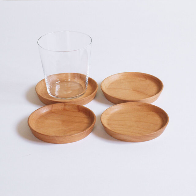 木製コースター 4枚セット アルダー材1 丸型