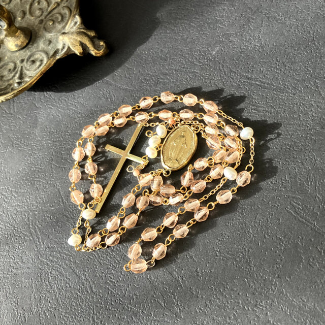 フランス奇跡のメダイ] ロザリオnecklace - vintageビーズ* 1点限り