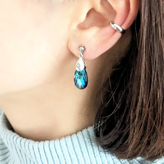 SUS316イヤリング[Crystal shine/Silver]サージカルステンレス 雫 ペアシェイプ クリスタルガラス