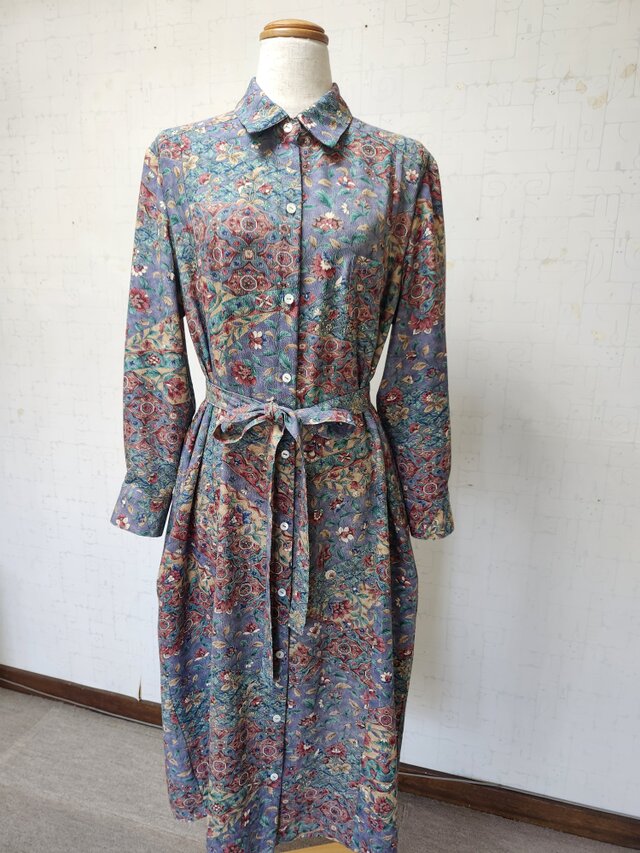 クリスマスSALE　　小紋リメイク　シャツワンピース