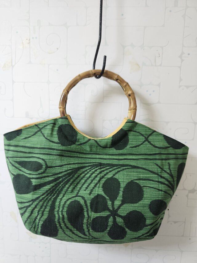 クリスマスSALE　帯リメイク　リング持ち手バッグ