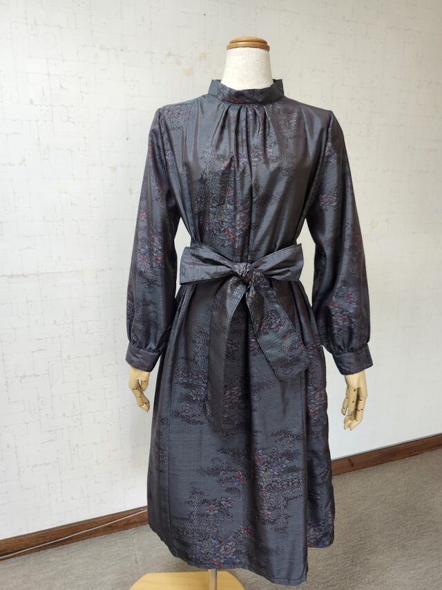 　クリスマスSALE　大島紬リメイク　フロントタックワンピース