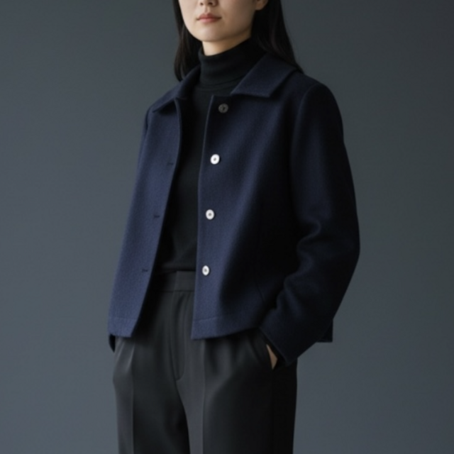 クラシック　ジャケット【送料込み】古布リメイク　裏地付き　ネイビー