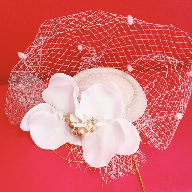 胡蝶蘭☆トークハット☆ヘアパーツ☆ヘッドドレス☆成人式髪飾り☆卒業式髪飾り☆白無垢ヘア☆袴ヘア☆ウエディング☆胡蝶蘭☆水引髪飾り