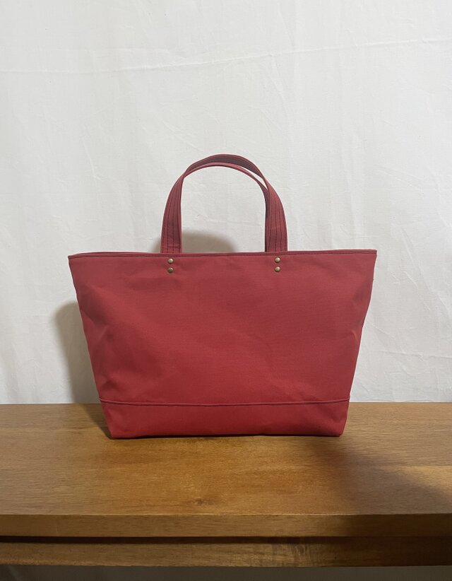 トートバッグL浅型✴︎パラフィン加工✴︎A4ファイル収納✴︎ブルーステッチ