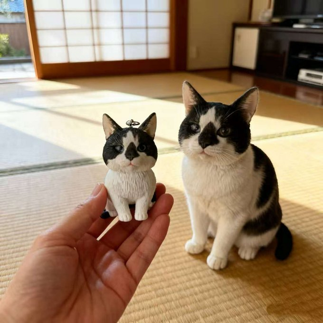 ペット 似顔絵 人形 オーダーメイド、 ペットの写真で フィギュア プレゼント、猫 愛猫 肖像画、うちの子 置物、ドール