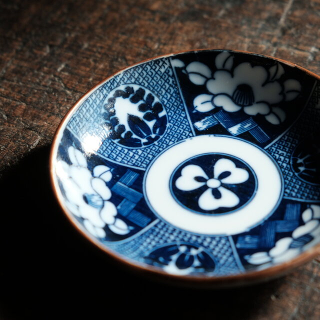 古瀬戸　青織部　印花文盤口花瓶　骨董品 桐の花と牡丹◇骨董のある暮らしに。時代物 花文印判小皿 骨董