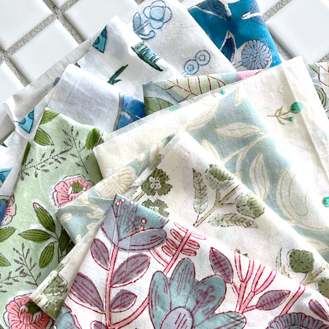 インド ブロックプリント生地 ミニカットクロス10枚セットv18 寒色系