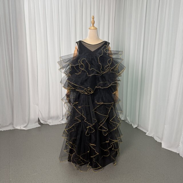 パーティードレス オーバードレス ブラック アシンメトリードレス ラッフルフリル ツーピース 音楽会 前撮り