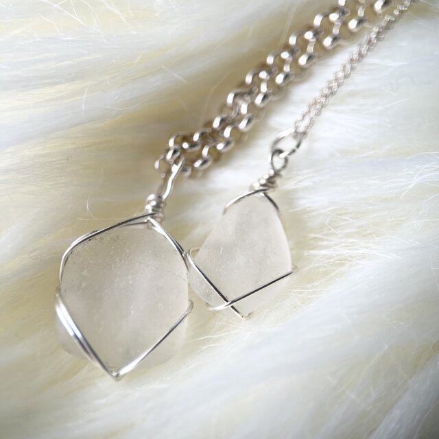 大切な人へ贈り物 ご褒美ジュエリーBOX《Silver925》ホワイトシーグラスのネックレスセット