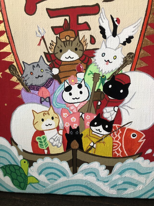 宝船の猫七福神」F3サイズ アート作品 原画 徳島洋子作品 アクリル画