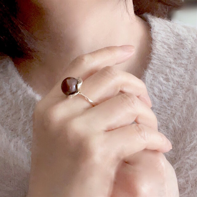 淡水パール チョコレートブラウン 大粒 フラワーリング 調色 12.4mm