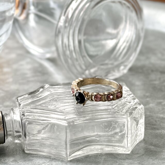 R415-ヴィンテージリング U.S.A. 1970's Garnet Class Pink Rhinestone