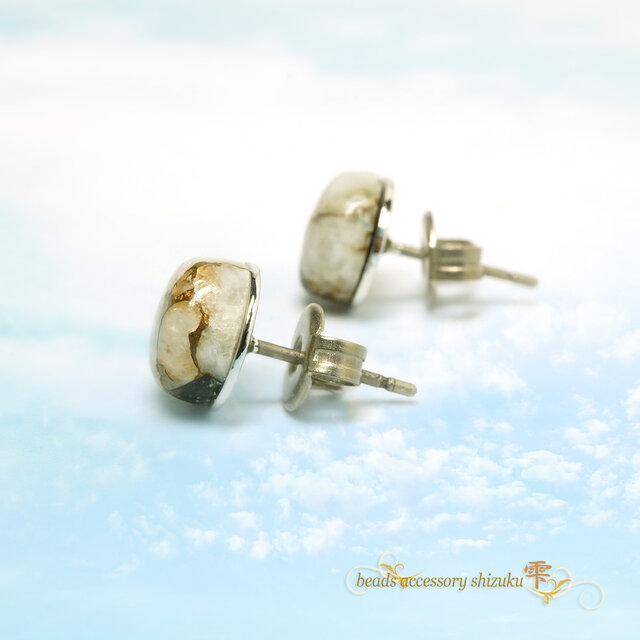天然石スタッドピアス＊コッパーカルサイトオブシディアンⅡ＊8mm