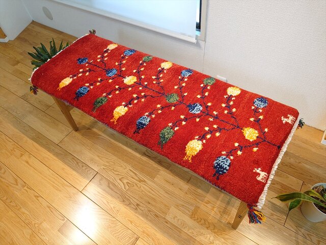 ペルシャ ギャッベ ミニランナー ラグ 115x44cm 茜色 ザクロの実