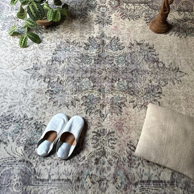 超大判169×274レアくすみラベンダー×クリーム トルコヴィンテージラグ