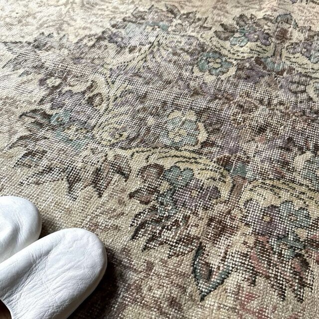 超大判169×274レアくすみラベンダー×クリーム トルコヴィンテージラグ