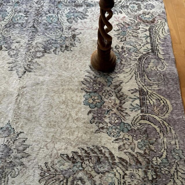 超大判169×274レアくすみラベンダー×クリーム トルコヴィンテージラグ
