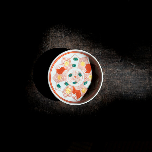 赤で素敵◆カラフルな色合い。時代物　赤絵印判小皿 antiques 骨董　明治〜大正時代