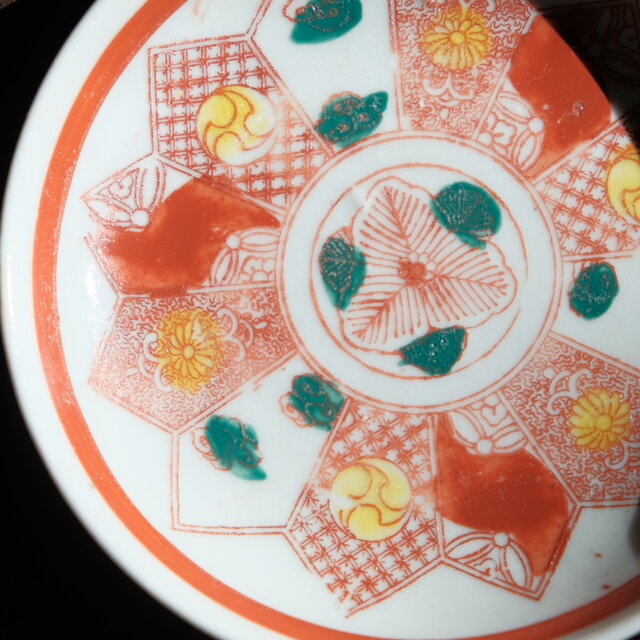 赤で素敵◇カラフルな色合い。時代物 赤絵印判小皿 antiques 骨董 明治