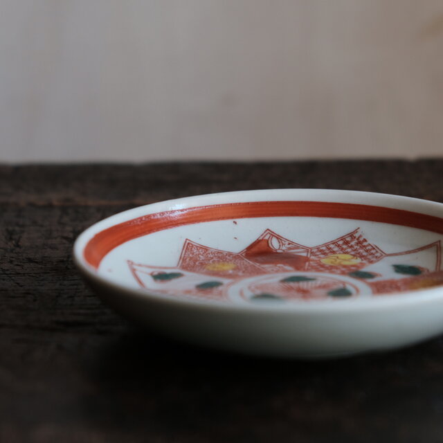 赤で素敵◇カラフルな色合い。時代物 赤絵印判小皿 antiques 骨董 明治