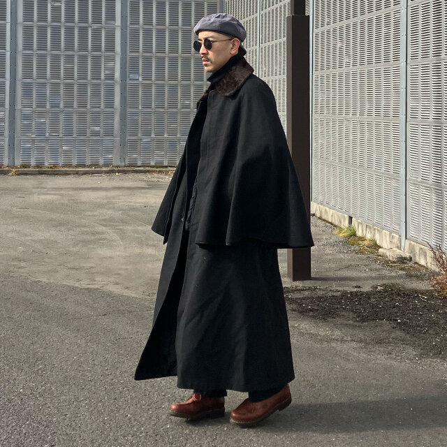 ま*や様 ウール インバネスコート 黒 1920〜30年代 ジャパンヴィンテージ 二重廻しトンビマント ブラック