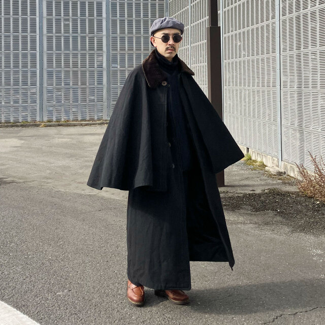 ま*や様 ウール インバネスコート 黒 1920〜30年代 ジャパンヴィンテージ 二重廻しトンビマント ブラック